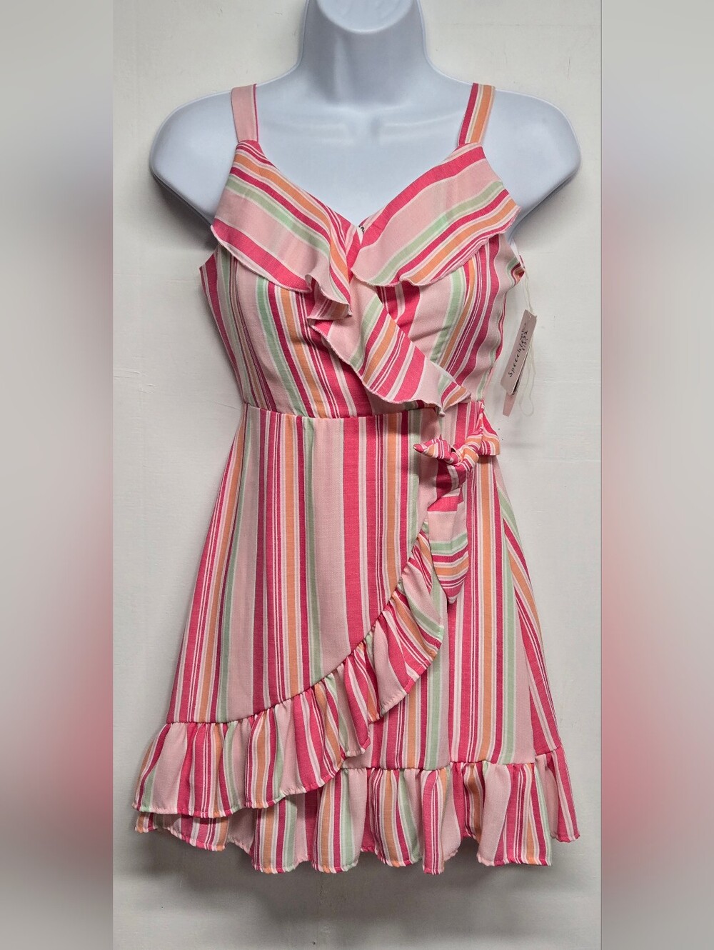 Speechless Kids Cute Summer Dress 10 Ruffles Striped Faux Wtap Sleeveless